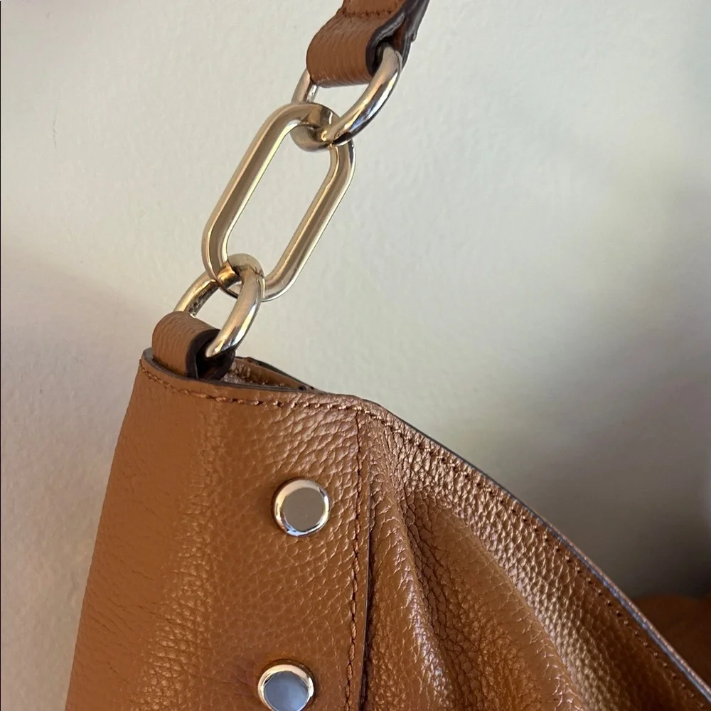 DKNY Carmel Brown Leather Studded Shoulder Bag